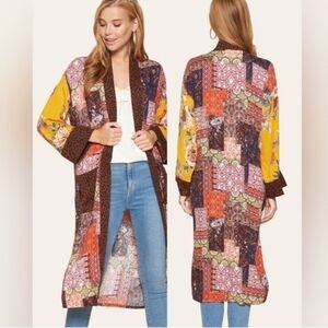 CLEARANCE! Bohemian Boho Print Block Kimono FP cardigan open front duster NEW!